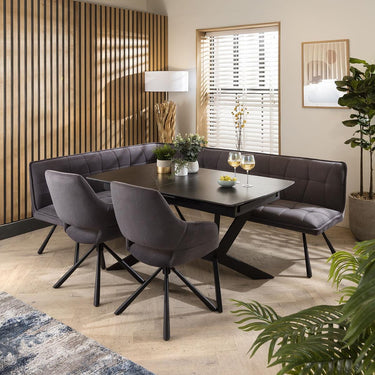 Quatropi Corner Bench Dining Set Right-Hand Ceramic Extending Table 8 Seater Grey