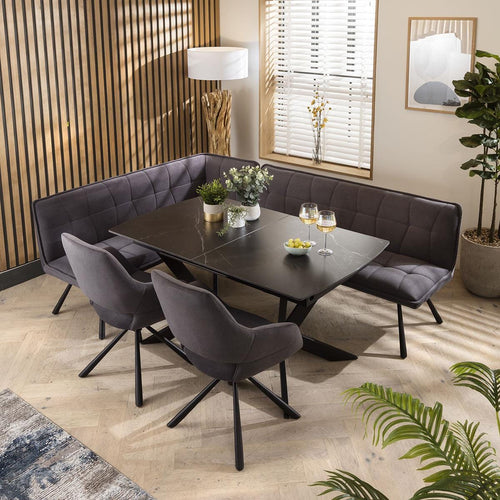 Davina Ceramic Extending Corner Bench Dining Set Grey & Black R2