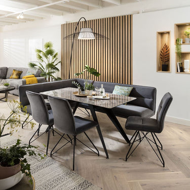 Quatropi Corner Bench Dining Set Right-Hand Ceramic Marble Table 8 Seater Grey