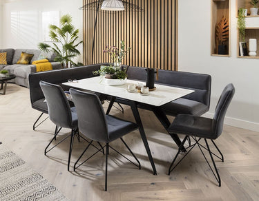 Quatropi Corner Bench Dining Set Right-Hand White Ceramic Table 8 Seater Grey