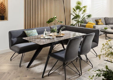 Quatropi Corner Dining Bench Set Left-Hand Ceramic Marble Table 8 Seater Grey