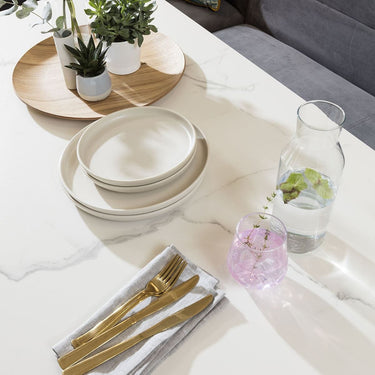 Quatropi Corner Dining Bench Set Left-Hand White Ceramic Table 8 Seater Grey