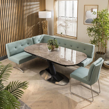 Quatropi Corner Dining Set Extending Ceramic 6 Seater Table Faux Suede Green