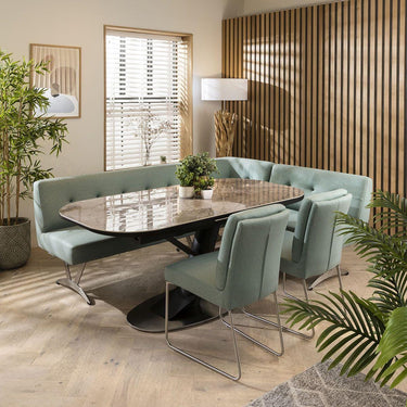 Quatropi Corner Dining Set Extending Ceramic 8 Seater Table Faux Suede Green