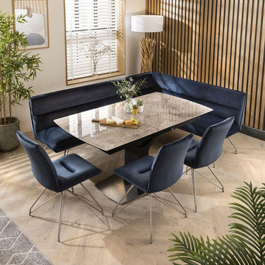 Quatropi Corner Dining Set Left-Hand Ceramic Extending Table 8 Seater Blue