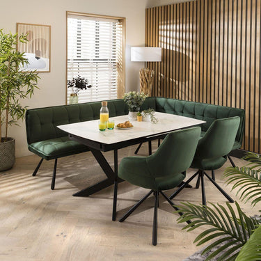 Quatropi Corner Dining Set Left-Hand Ceramic Extending Table 8 Seater Green