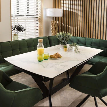 Quatropi Corner Dining Set Left-Hand Ceramic Extending Table 8 Seater Green