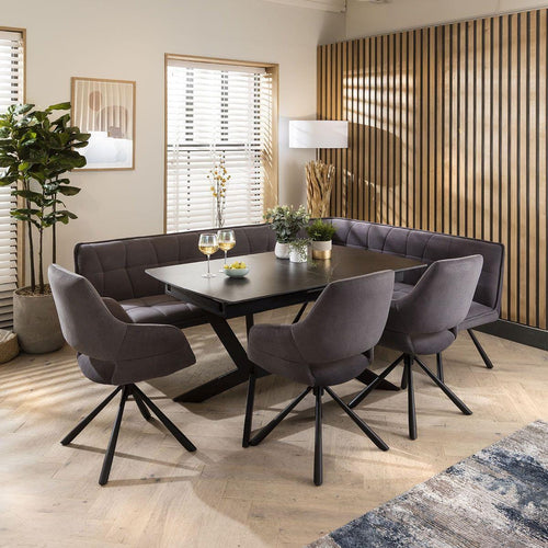 Davina Ceramic Extending Corner Bench Dining Set Grey & Black L3