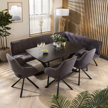 Quatropi Corner Dining Set Left-Hand Ceramic Extending Table 8 Seater Grey