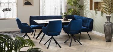 Quatropi Corner Dining Set Left-Hand Ceramic Marble Table 8 Seater Blue