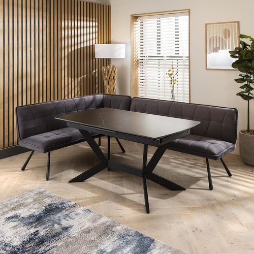 Davina Ceramic Extending Corner Bench Dining Set Grey & Black RT