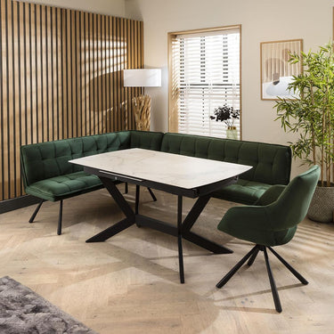 Quatropi Corner Dining Set Right-Hand Ceramic Extending Table 6 Seater Green