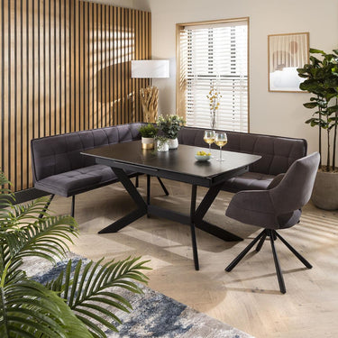 Quatropi Corner Dining Set Right-Hand Ceramic Extending Table 6 Seater Grey