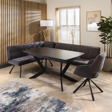Quatropi Corner Dining Set Right-Hand Ceramic Extending Table 6 Seater Grey