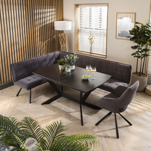 Davina Ceramic Extending Corner Bench Dining Set Grey & Black R1