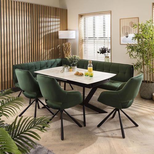 Davina Ceramic Extending Corner Bench Dining Set Green & White R3