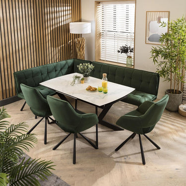 Quatropi Corner Dining Set Right-Hand Ceramic Extending Table 8 Seater Green