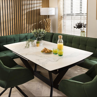 Quatropi Corner Dining Set Right-Hand Ceramic Extending Table 8 Seater Green