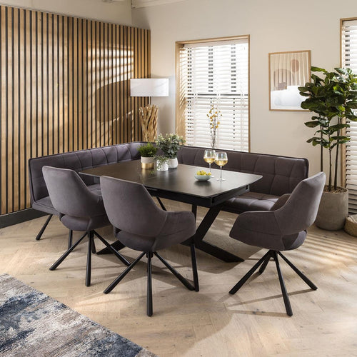 Davina Ceramic Extending Corner Bench Dining Set Grey & Black R3