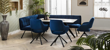 Quatropi Corner Dining Set Right-Hand Ceramic Marble Table 8 Seater Blue