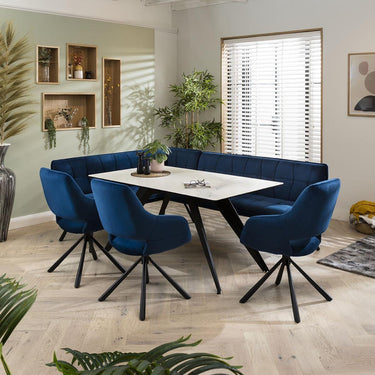 Quatropi Corner Dining Set Right-Hand Ceramic Marble Table 8 Seater Blue