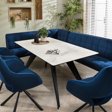 Quatropi Corner Dining Set Right-Hand Ceramic Marble Table 8 Seater Blue