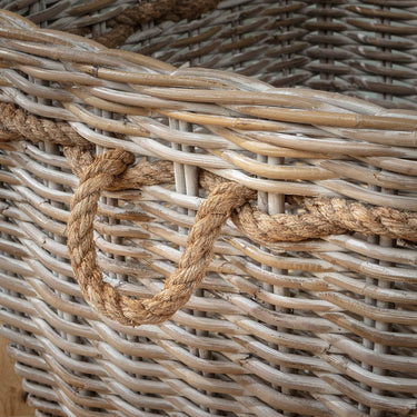 Quatropi Cotswold Set of 3 Square Grey Wicker Baskets with Rope Handles