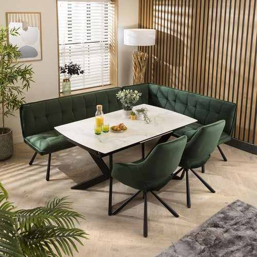 Davina Ceramic Extending Corner Dining Set Green L2