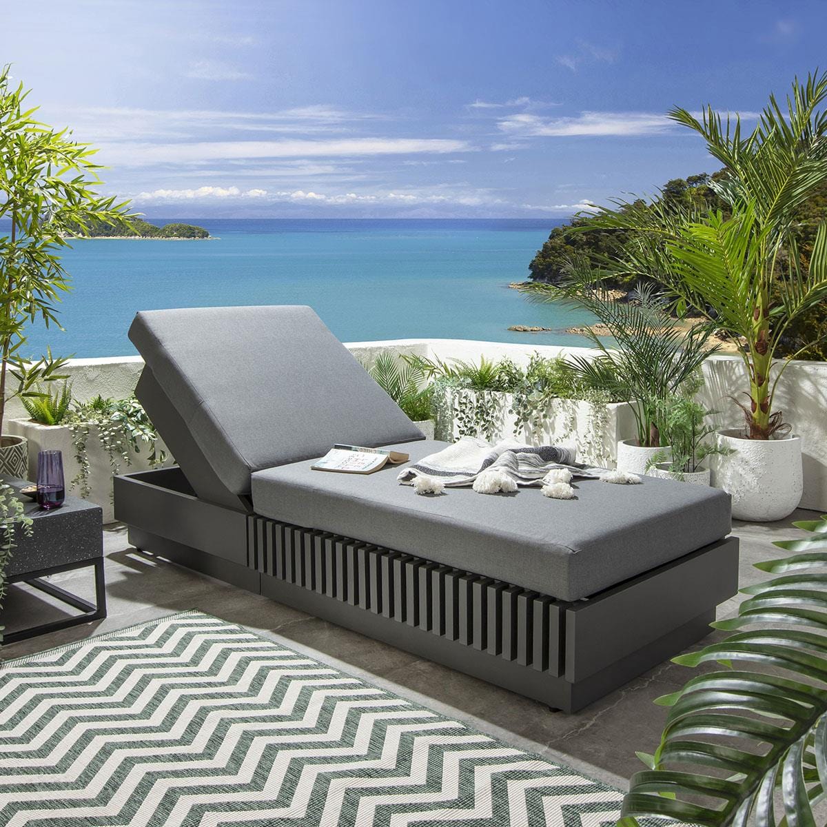 Quatropi Deck Luxury Cushioned Sun Lounger Grey 200x80cm