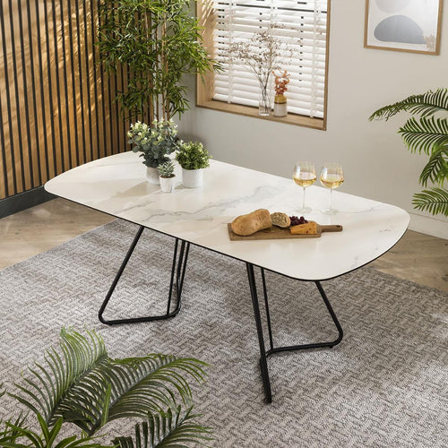 Deco 6 Seater Extending Ceramic Dining Table White