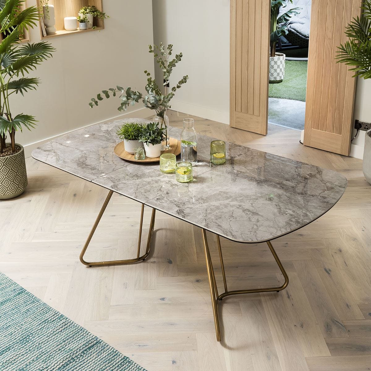 Quatropi Deco Ceramic Marble Corner Dining Bench Set Teal Grey LR3