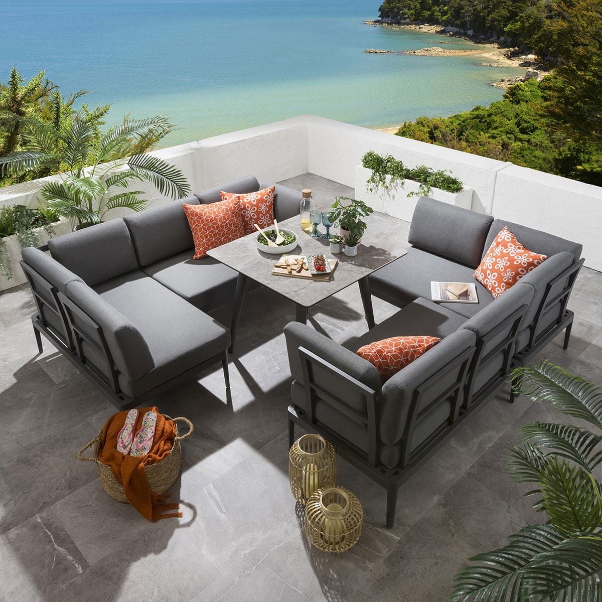 Quatropi Deluxe Garden Grey Table And Sofa Set | 6 Seat Aluminium & Ceramic