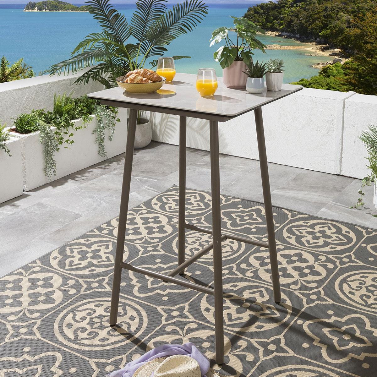 Quatropi Deluxe Garden High Bar Table | Beige Aluminium & Ceramic Top 70cm × 70cm