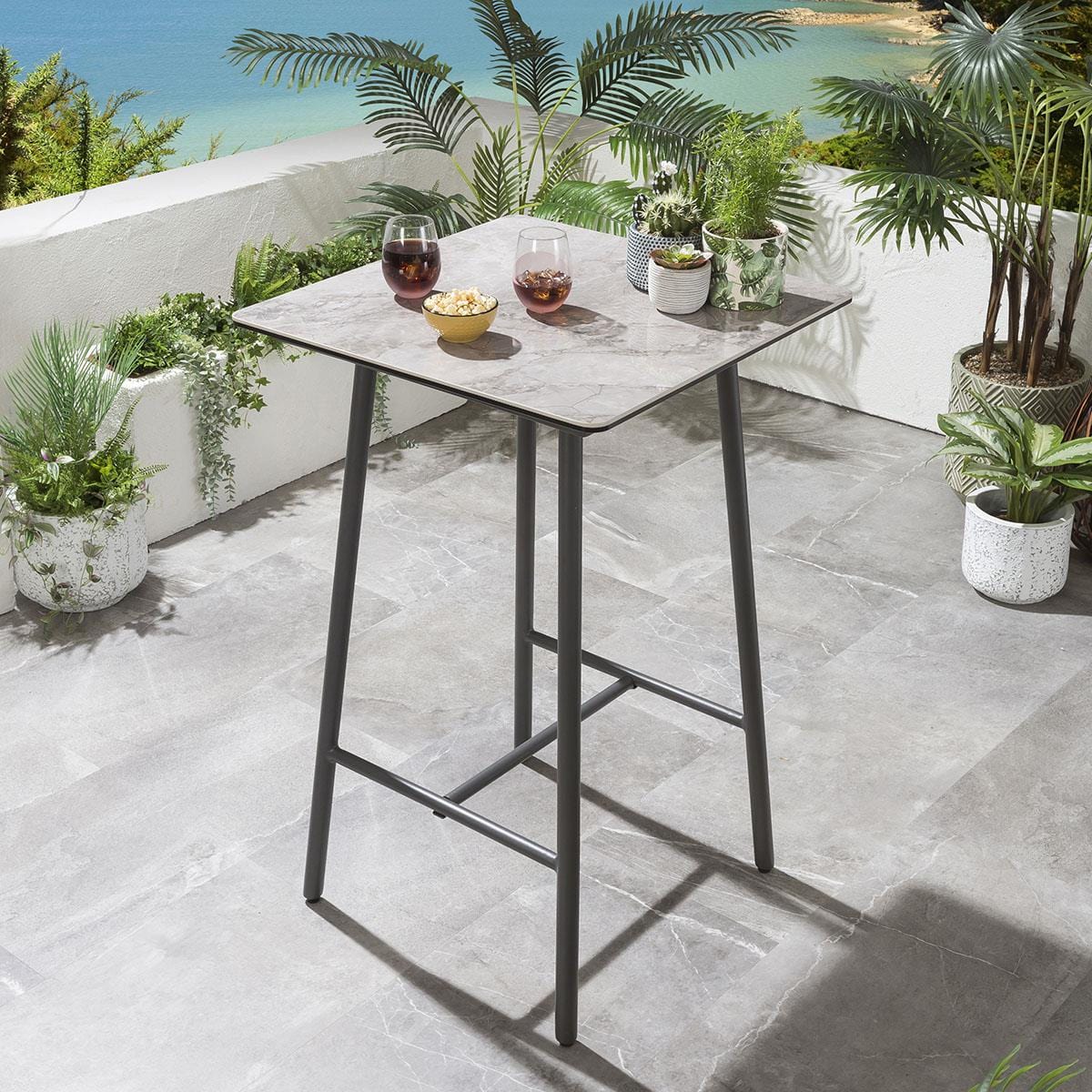 Quatropi Deluxe Garden High Bar Table | Grey Aluminium & Ceramic Top 70cm × 70cm