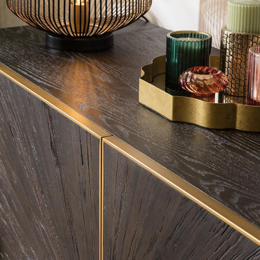 Quatropi Designer 4-Door Sideboard Buffet Retro Reclaimed Wood Gold Handles 180cm