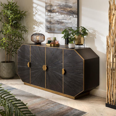 Quatropi Designer 4-Door Sideboard Buffet Retro Reclaimed Wood Gold Handles 180cm