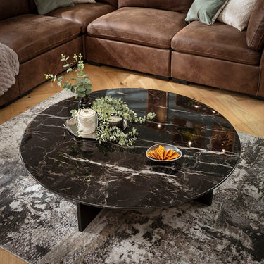 Quatropi Designer Large Round Marble Coffee Table Black 120cm 