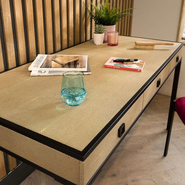 Quatropi Designer Shagreen Office Desk Dressing Table with Drawers Yellow 140cm