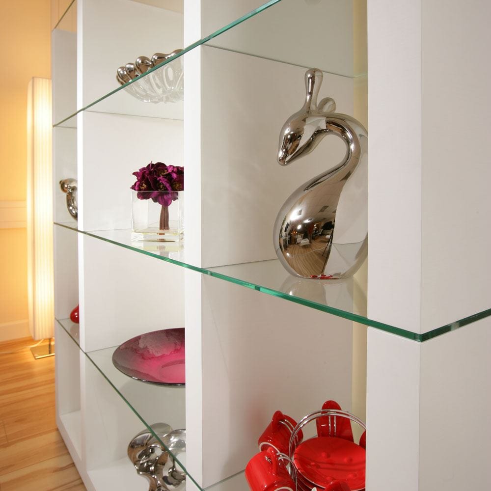 Quatropi Display Cabinet Glass Shelves/Shelf White Oak Wood Modern Curio M39C