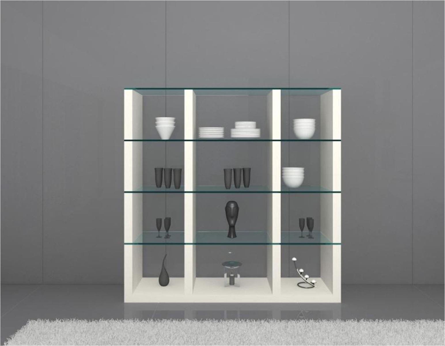 Quatropi Display Cabinet Glass Shelves/Shelf White Oak Wood Modern Curio M39C