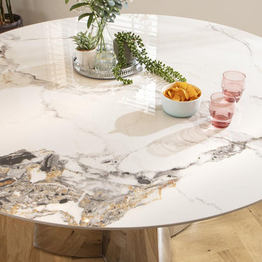 Quatropi Dynasty Round 6 Seat Ceramic Marble Dining Table White 150cm