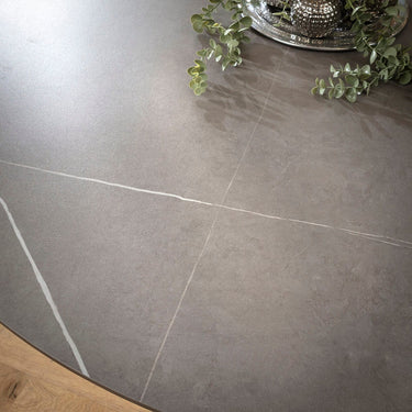 Quatropi Dynasty Round Ceramic Marble Dining Table Grey & Silver 150cm