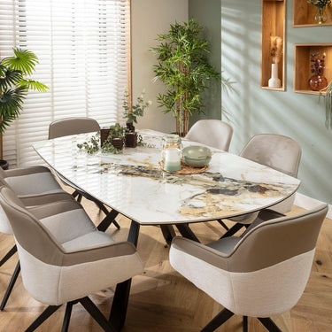 Quatropi Echo & Rudie 6 Seater Round Extendable Dining Set White Ceramic