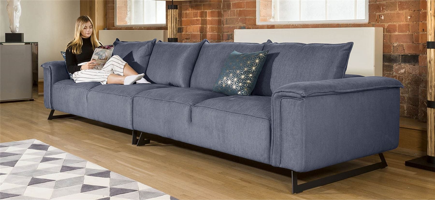 Quatropi Effie Super Wide Sectional Elegant 4 Seater Sofa Many Fabrics 3.85mtr