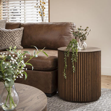Quatropi Elba Round Wooden Coffee Table and Side Table Set 90cm & 50cm