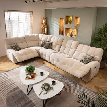 Quatropi Electric Recliner L-Shape Corner Sofa 5 Seater Couch Beige Chenille Fabric 380x220cm 8