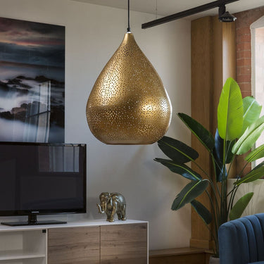 Quatropi Elegant Antique Brass Gold Light Pendant Teardrop Pressed Steel 330mm
