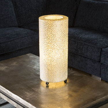 Quatropi Elegant Cylindrical Ivory Shell Patterned Table Desk Lamp 500mm High