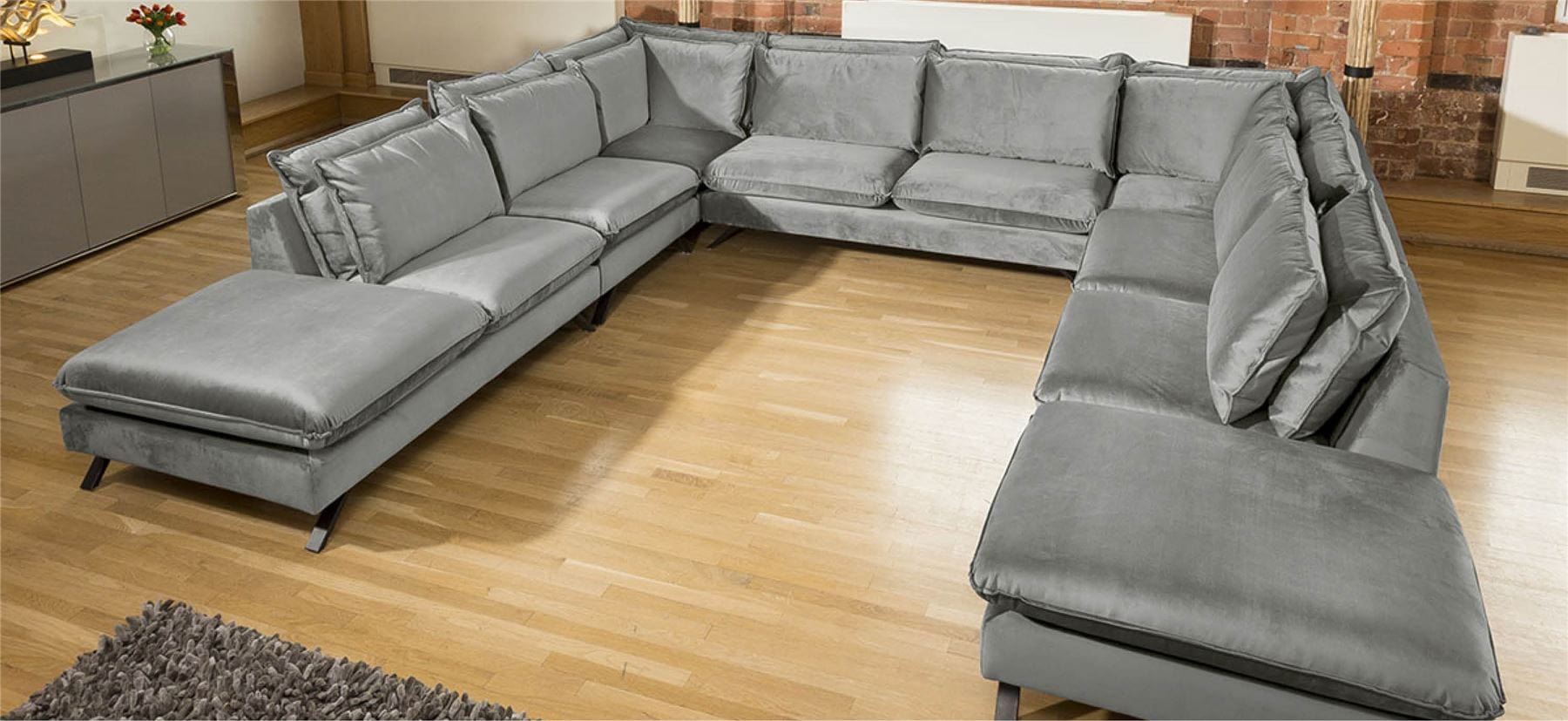 Quatropi Ellie Extra Large U Shape Modular Cinema Sofa Many Fabrics 3.8 x 3.51m