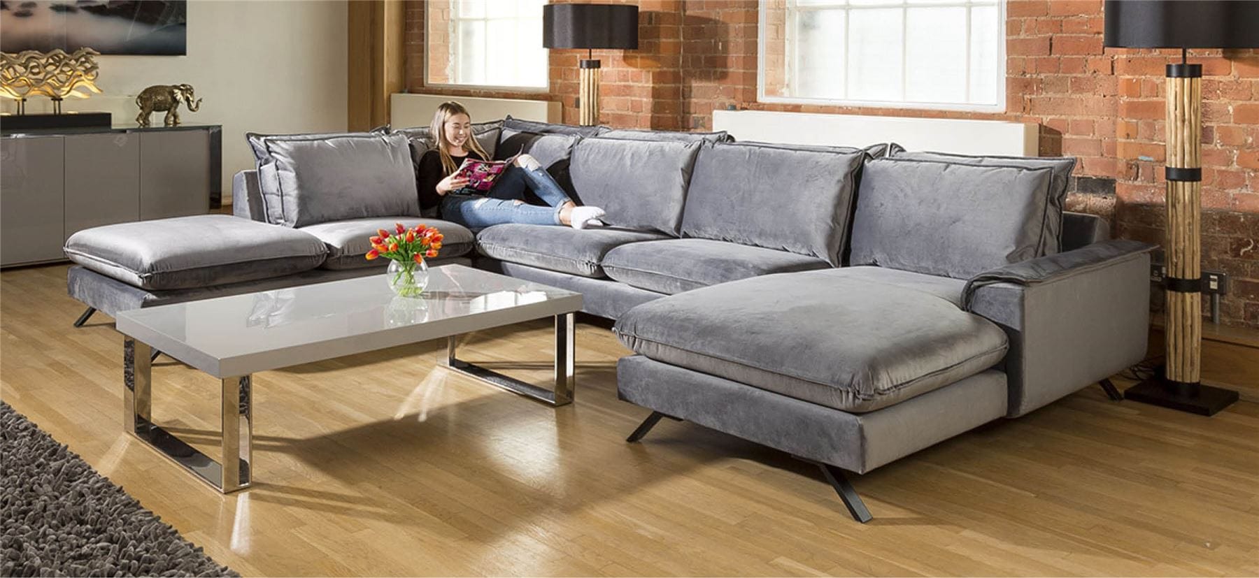Quatropi Ellie Extra Large U Shape Modular Cinema Sofa Many Fabrics 3.8x1.8x2.6m